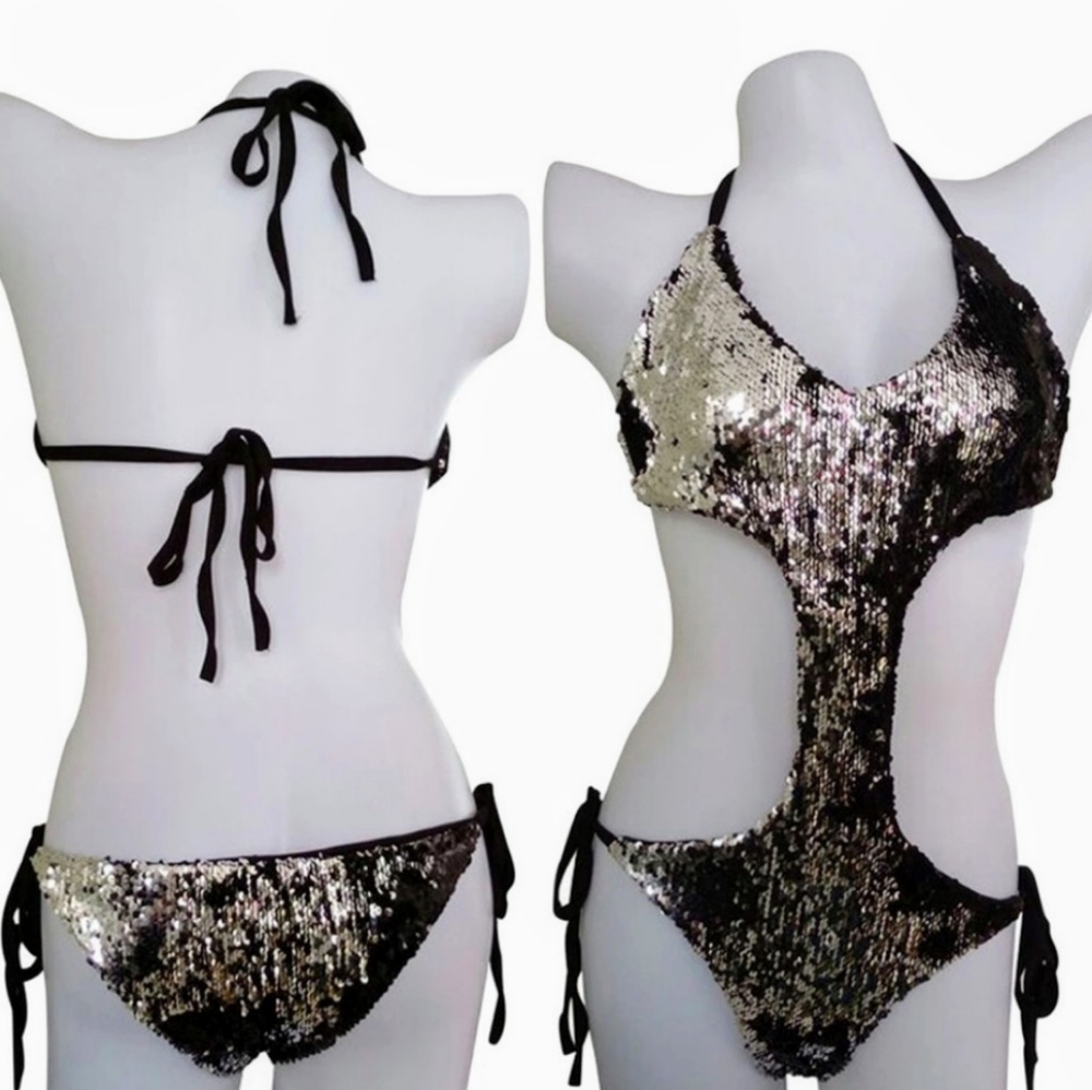 1 left! New Sexy Sequin Halter Tie Side Monokini - Picture 3 of 6